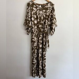 Garnet Hill Floral Wide Leg Kimono Sleeve Soft Knit Jumsuit